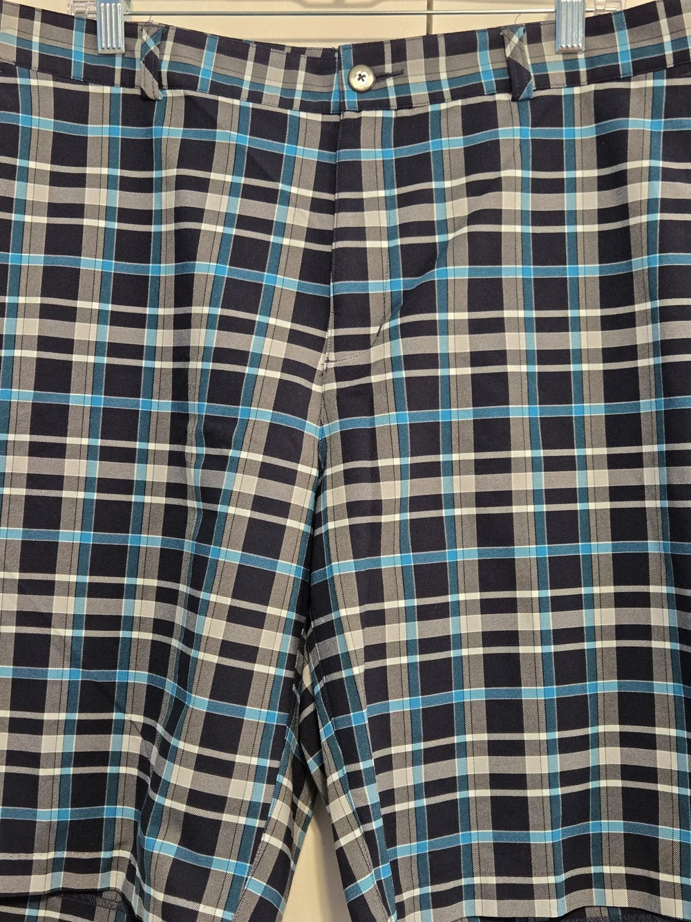 Adidas Plaid Golf Shorts Men's 36 Blue Gray Performance Flat Front